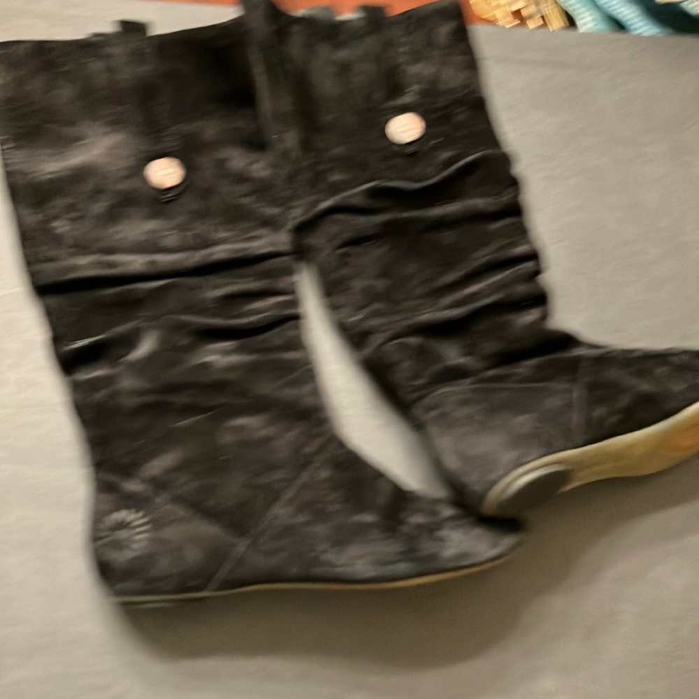 Ugg Highkoo black suede leather slouch pull on boots shoes women's size 8